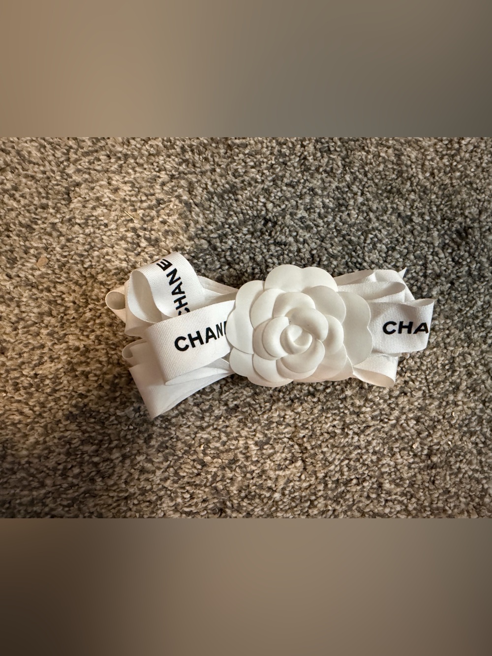 Chanel ribbon with flower. Approx 2.917 yards